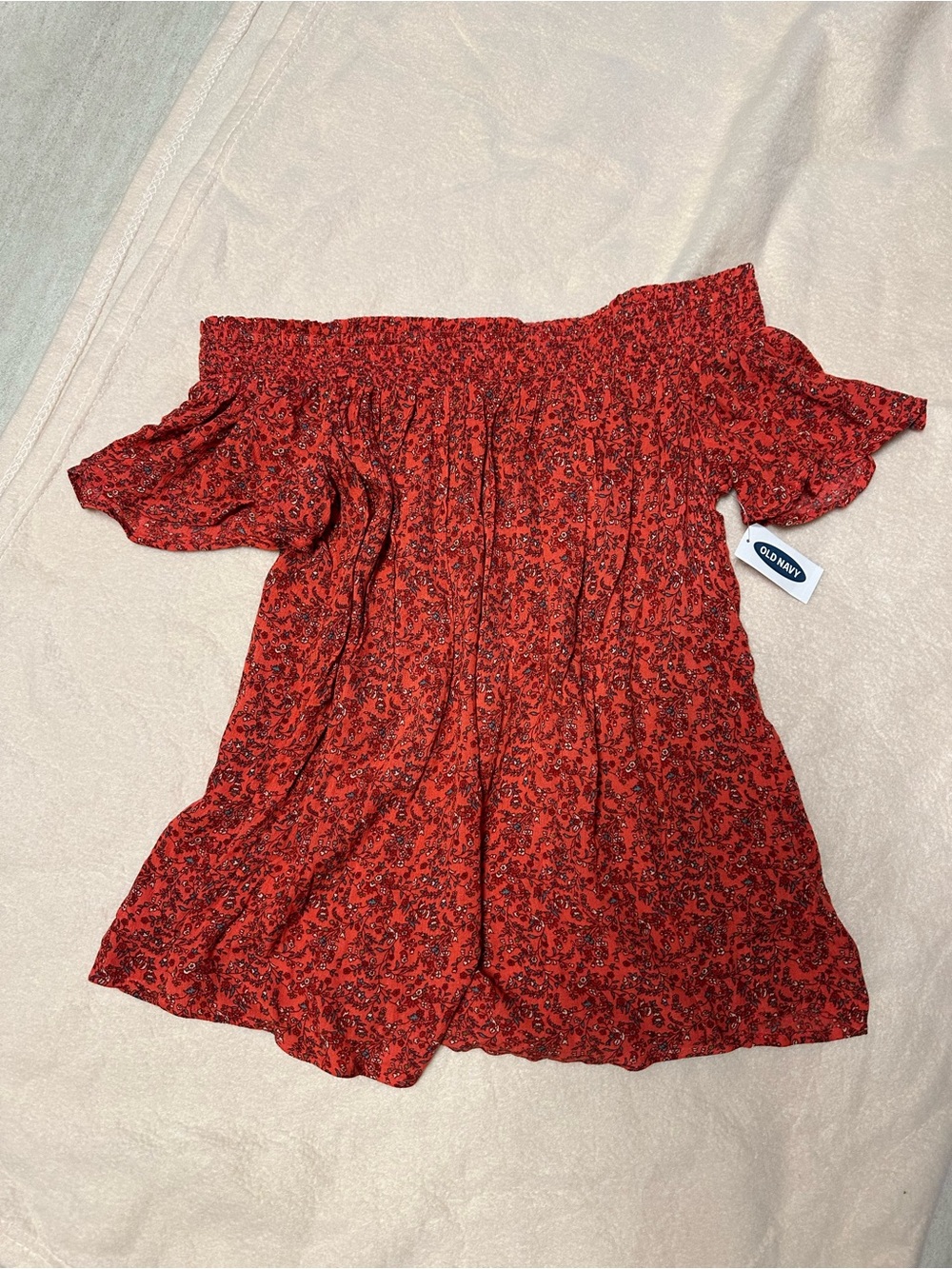 Old Navy Red Floral Off-Shoulder Tunic